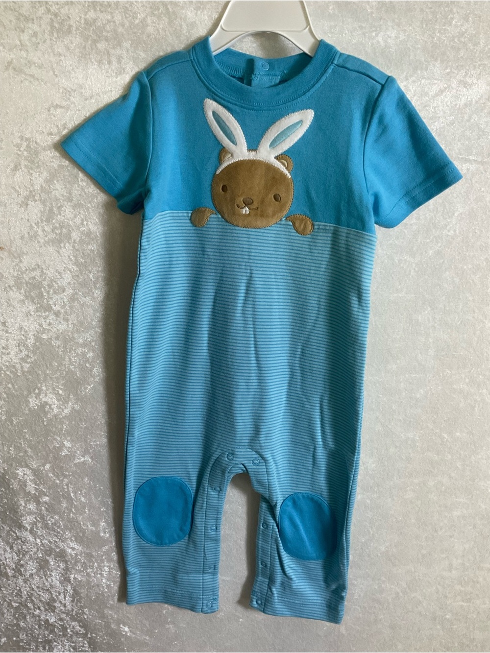 Gymboree Teal & Light Blue Bunny Applique One-Piece Footie